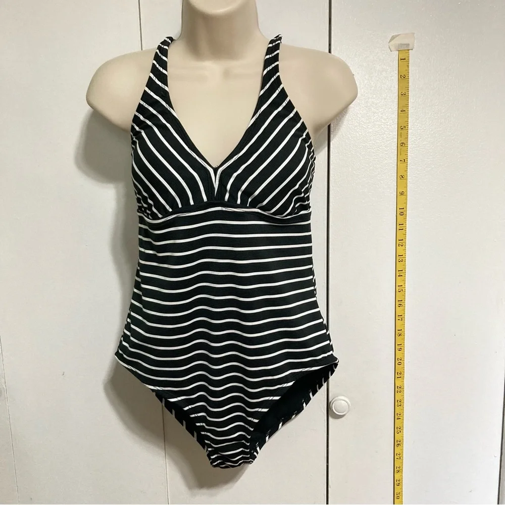 CATALINA Black White Stripe One Piece Swimsuit Womens Medium 8 10